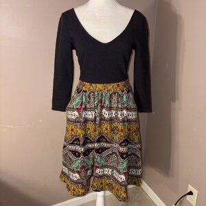 Maeve Anthropologie Dress Black Textured Boho Paisley Pockets Zip Back Sz 2